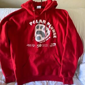 Vintage Jerzees Unisex Sweatshirt Hoodie Large Red "POLAR PLUNGE 50 YEARS"